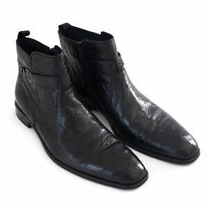 Mezlan Genuine Ostrich Leather Ankle Boots Black Exotic Zip Dress Shoes Men 9
